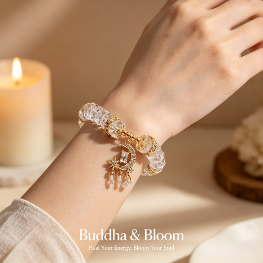 White Moonlight Clear Quartz Abacus Bead Star & Moon Pendant Bracelet
Elegant white quartz star moon pendant women casual wrist bracelet
Purifying wealth luck natural stone accessory for daily outfit
Serene blessing minimalist gem jewelry gift for ladies collection