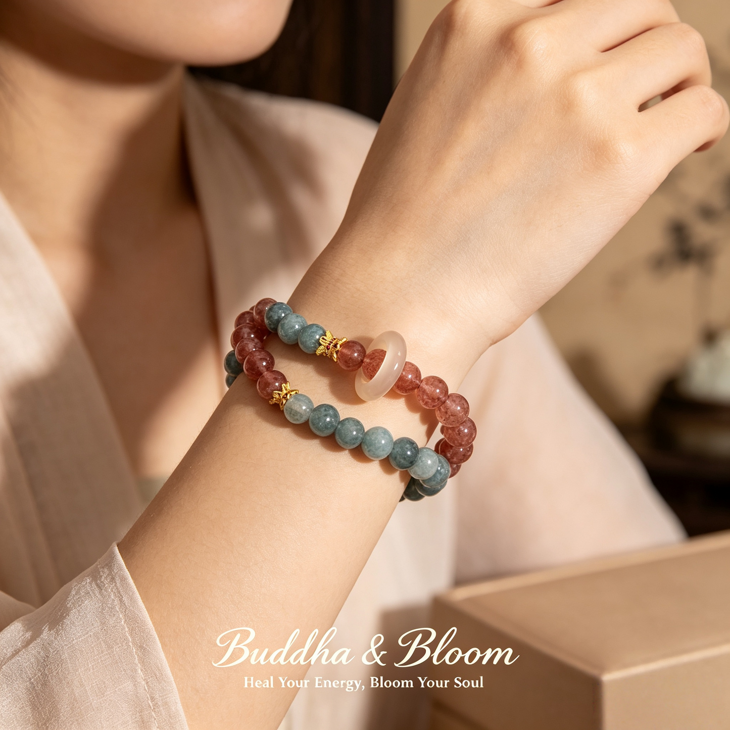 New Chinese Style Blue Water Jade Double Layer Strawberry Quartz Chalcedony Sliding Ring Bracelet
Retro double circle blue water jade strawberry quartz women wrist bracelet
Charm fortune boosting sliding ring natural stone accessory for outfit matching
Classical oriental serene elegant gem jewelry gift for daily collection