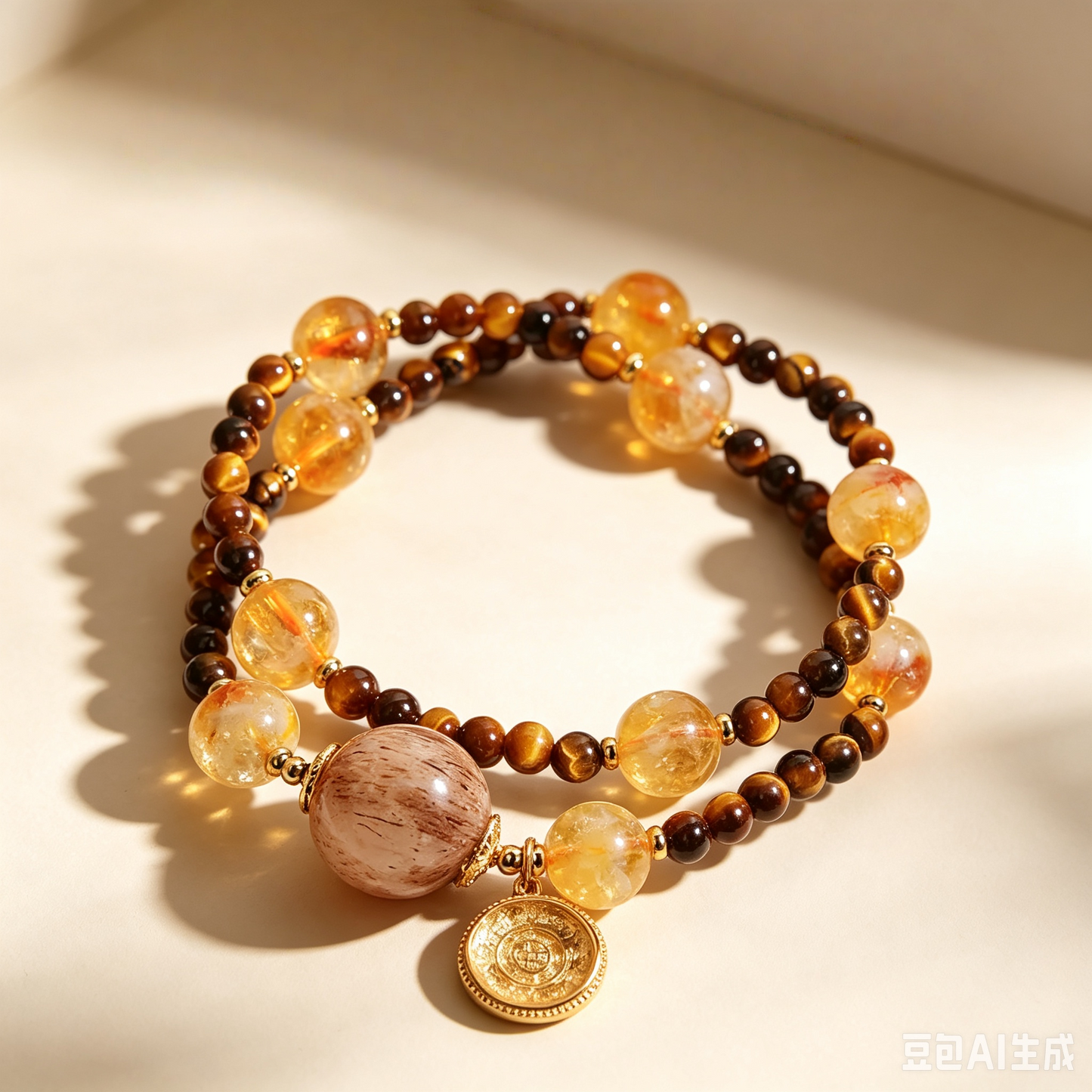 Natural Yellow Tower Quartz Tiger's Eye New Chinese Double Layer Wealth Bracelet