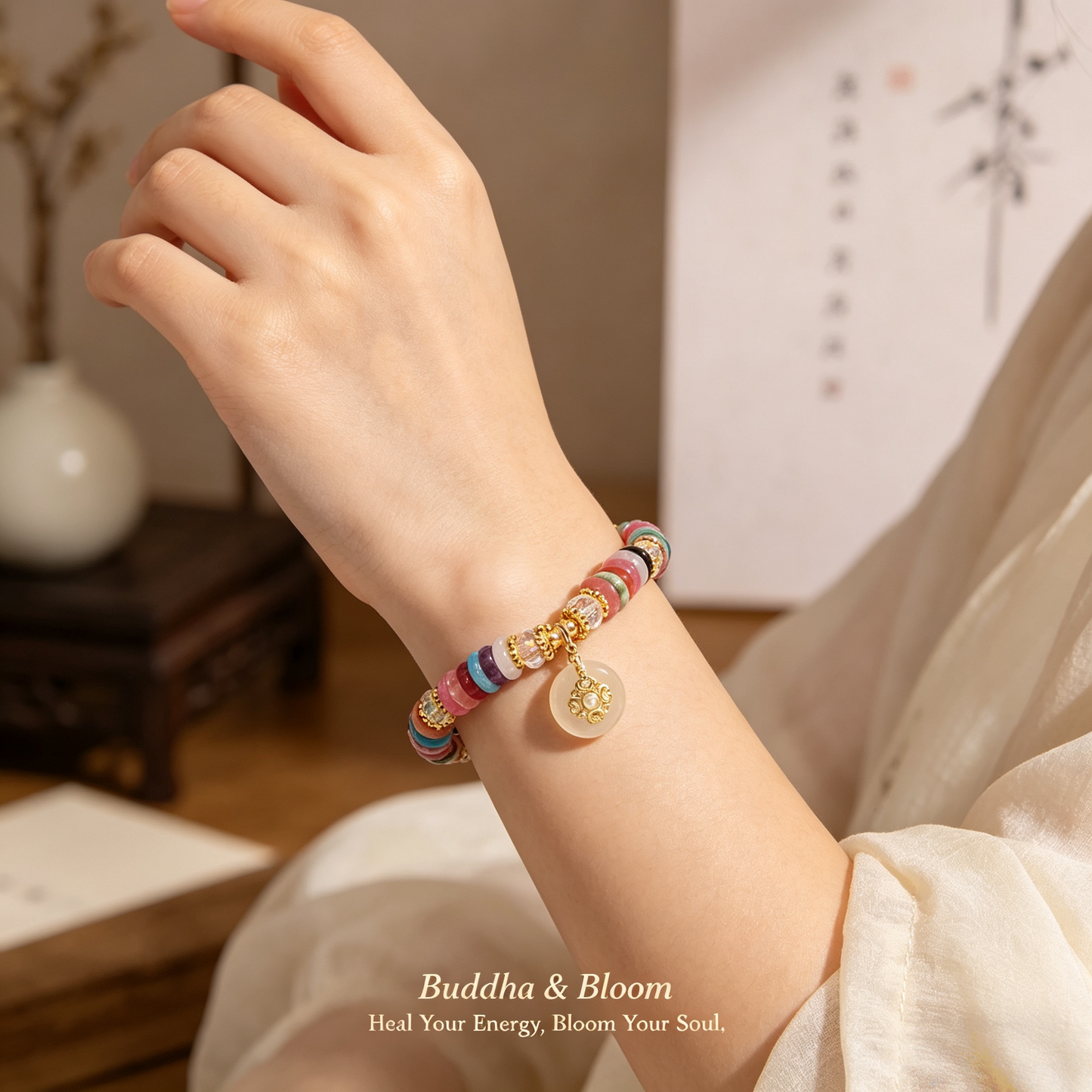 Colorful Frisbee Natural Stone Peace Buckle Pendant Crystal Bracelet
Multi color natural stone peace buckle casual women wrist bracelet
Vitality protective crystal hand ornament for daily outfit matching
Auspicious colorful blessing crystal fashion gift jewelry