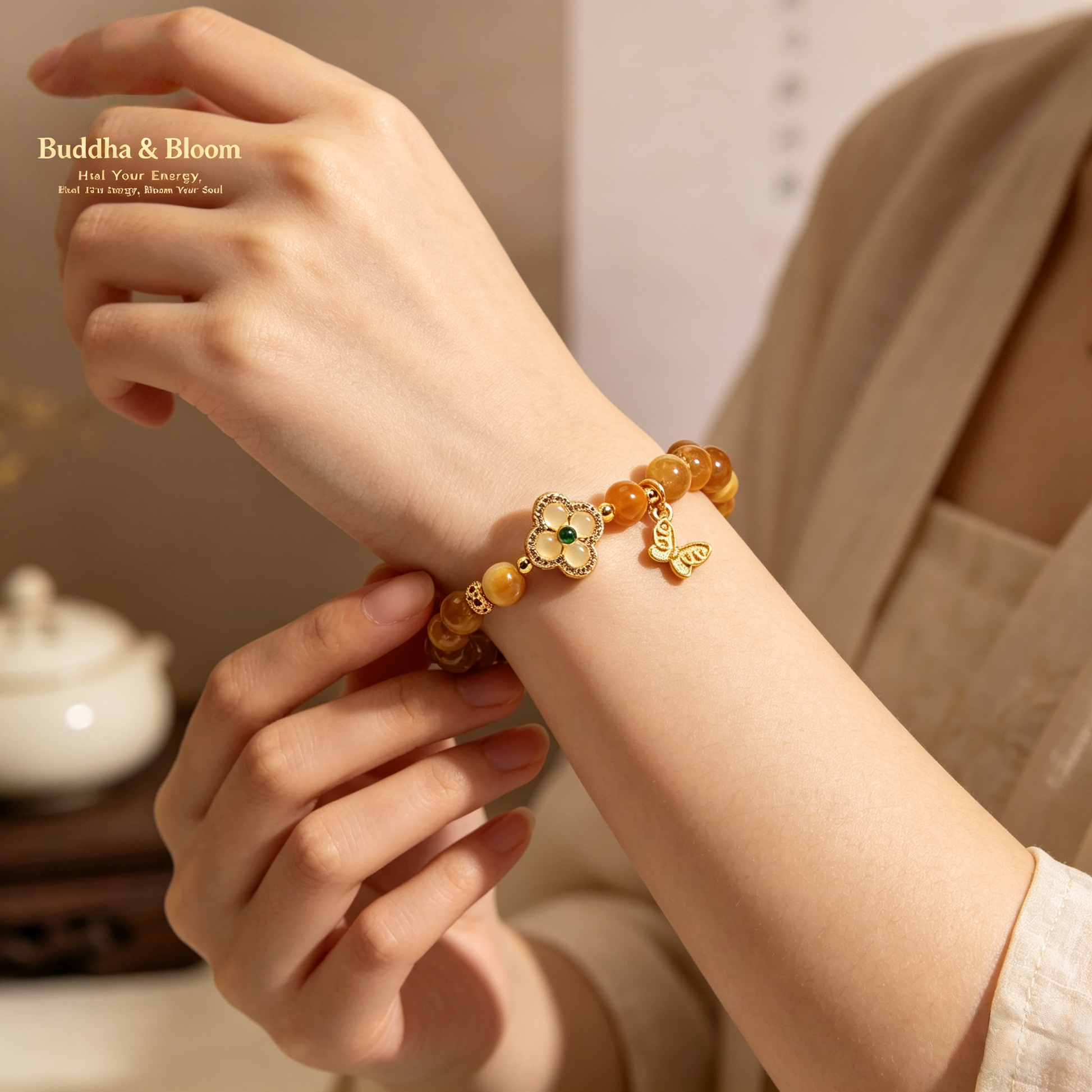 Retro four leaf clover golden tiger eye women wrist bracelet
Protective wealth luck gem accessory for new chinese outfit matching
Elegant natural tiger eye crystal blessing gift bracelet