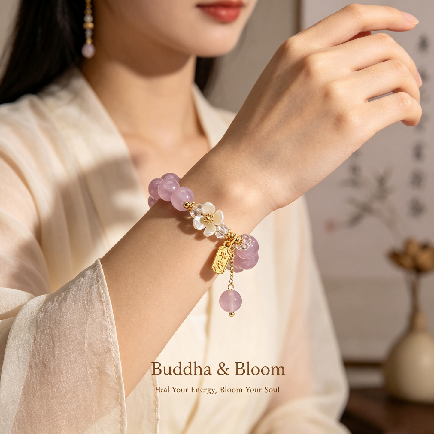 Natural Chalcedony Crystal Glass Flower Pendant Peace Joy Bracelet
Elegant flower pendant chalcedony crystal women daily wrist bracelet
Peace joy blessing natural stone hand accessory for outfit matching
Delicate floral style healing protective jewelry gift for ladies