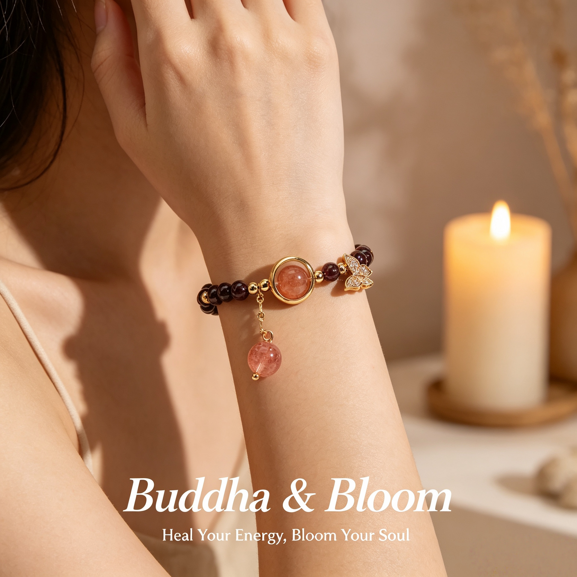 Natural Garnet Strawberry Quartz Forest Fairy Butterfly Charm Bracelet
Fairy butterfly charm garnet strawberry quartz women wrist bracelet
Romantic love luck natural crystal accessory for casual outfit
Delicate forest style glamour blessing jewelry gift for ladies