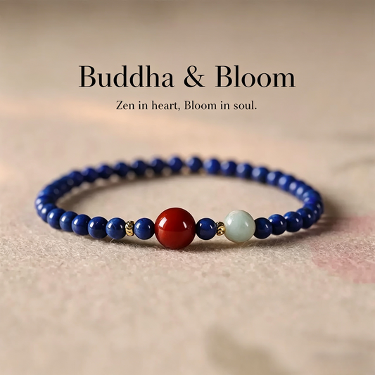 New Chinese Style Natural Lapis Lazuli & Shoushan Stone Fortune Rotation Bracelet for Luck and Longevity
