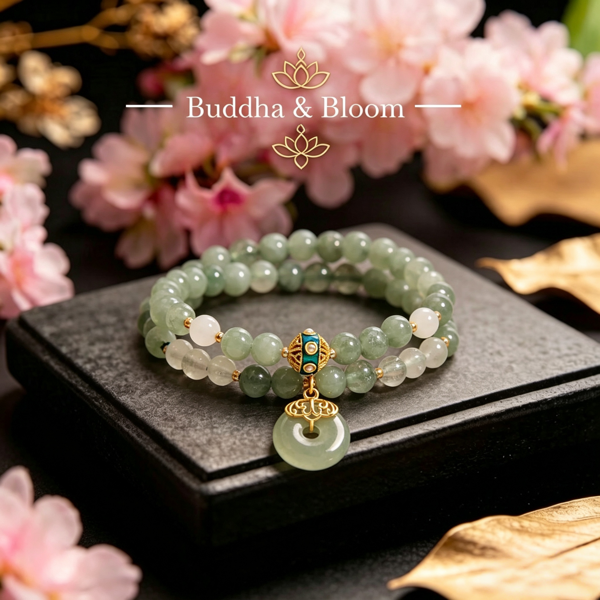 New Chinese Style Double Layer Aventurine Peace Buckle Pendant Bracelet
