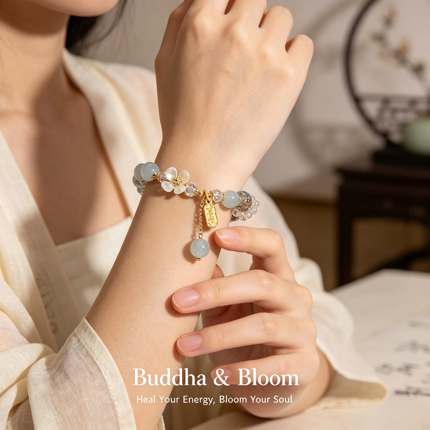 Natural Chalcedony Crystal Glass Flower Pendant Peace Joy Bracelet
Elegant flower pendant chalcedony crystal women daily wrist bracelet
Peace joy blessing natural stone hand accessory for outfit matching
Delicate floral style healing protective jewelry gift for ladies