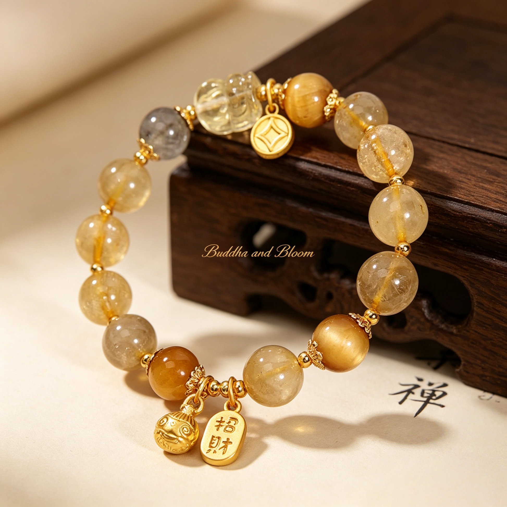 Natural Golden Rutilated Quartz Moonstone Pixiu Fortune Plaque Bracelet
Luxury golden crystal pixiu fortune plaque women wrist bracelet
Wealth protection natural rutilated quartz hand accessory for daily matching
Auspicious fortune gathering premium crystal blessing jewelry gift
