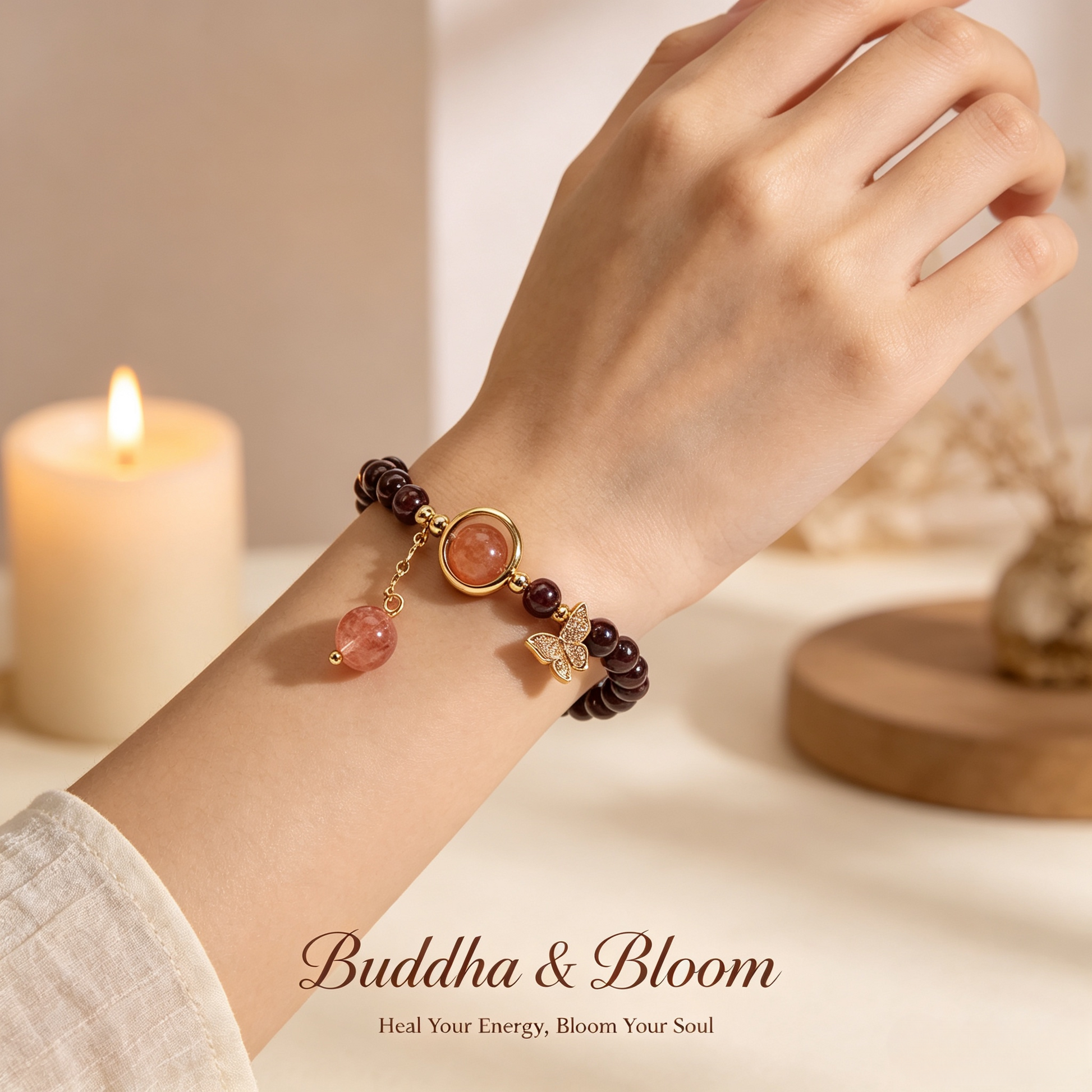 Natural Garnet Strawberry Quartz Forest Fairy Butterfly Charm Bracelet
Fairy butterfly charm garnet strawberry quartz women wrist bracelet
Romantic love luck natural crystal accessory for casual outfit
Delicate forest style glamour blessing jewelry gift for ladies