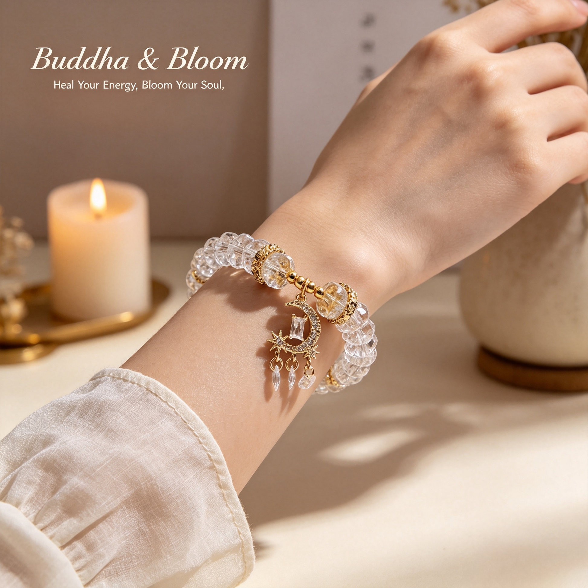 White Moonlight Clear Quartz Abacus Bead Star & Moon Pendant Bracelet
Elegant white quartz star moon pendant women casual wrist bracelet
Purifying wealth luck natural stone accessory for daily outfit
Serene blessing minimalist gem jewelry gift for ladies collection