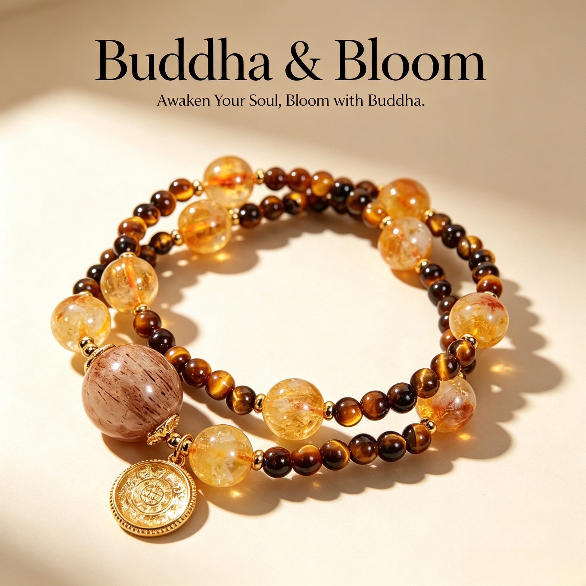 Natural Yellow Tower Quartz Tiger's Eye New Chinese Double Layer Wealth Bracelet
