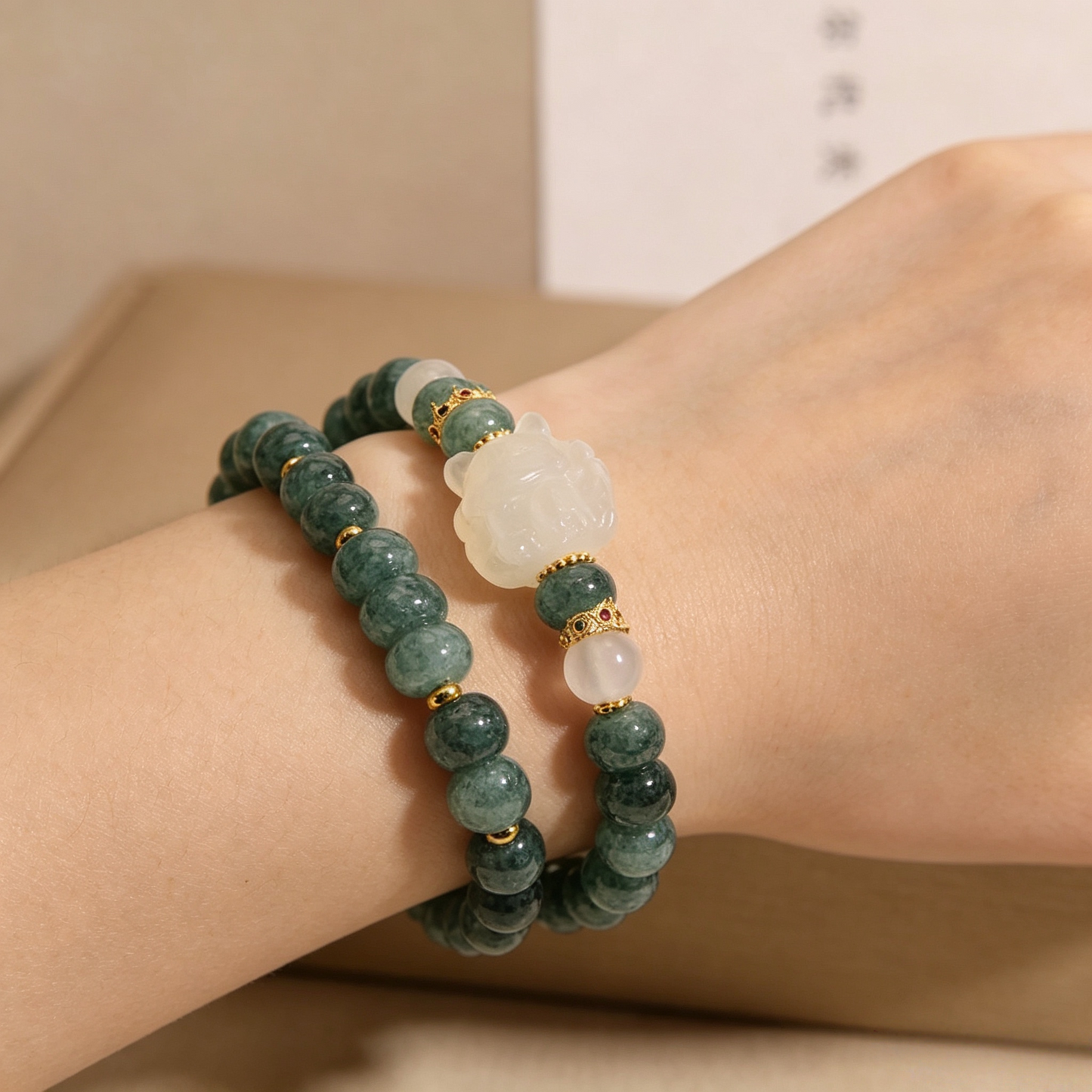 Natural Blue Water Jadeite Chalcedony Fox Double Layer Luxury Women Bracelet
