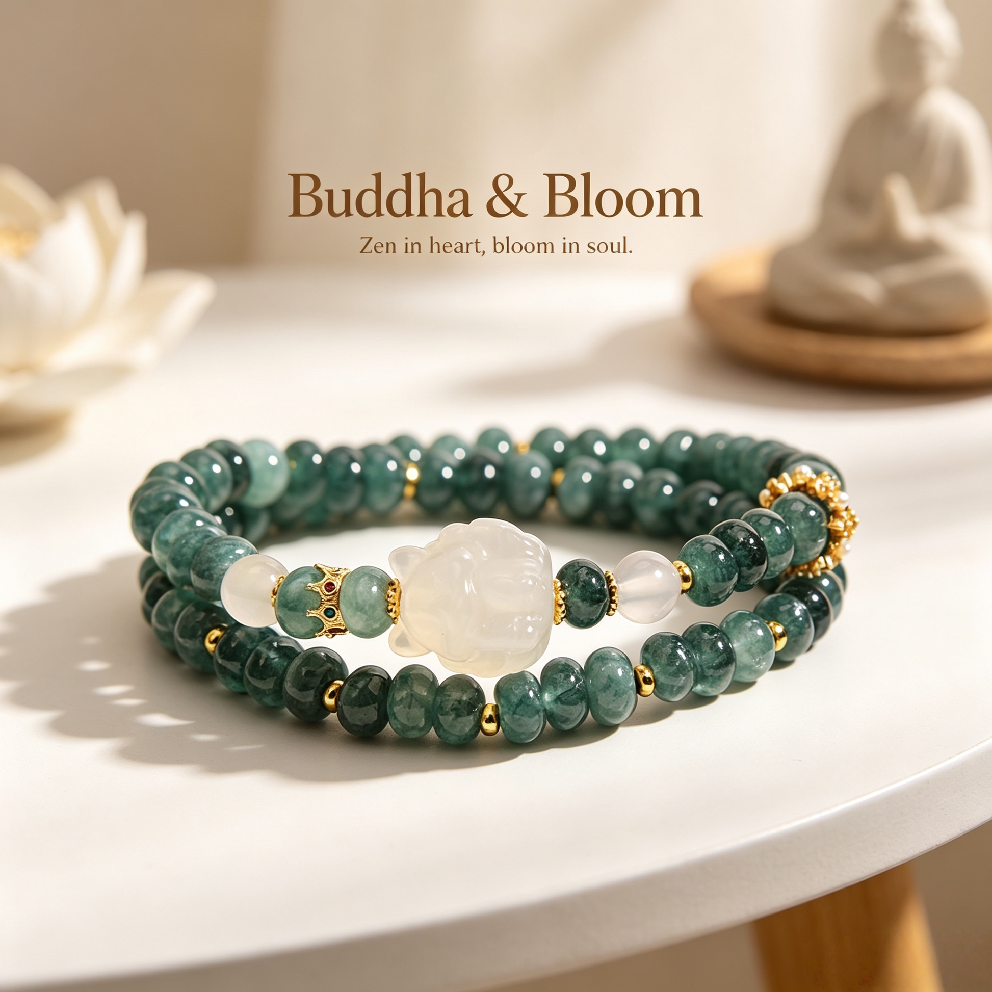 Natural Blue Water Jadeite Chalcedony Fox Double Layer Luxury Women Bracelet
