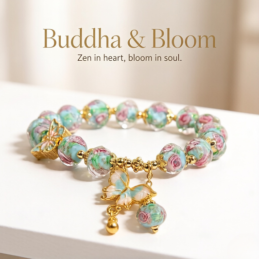 New Chinese Style Rose Garden Butterfly Pendant Glass Bracelet
