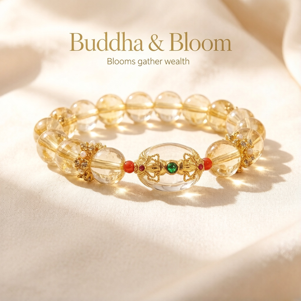 Natural Golden Rutilated Quartz Oval Clear Quartz Citrine Wealth Bracelet
