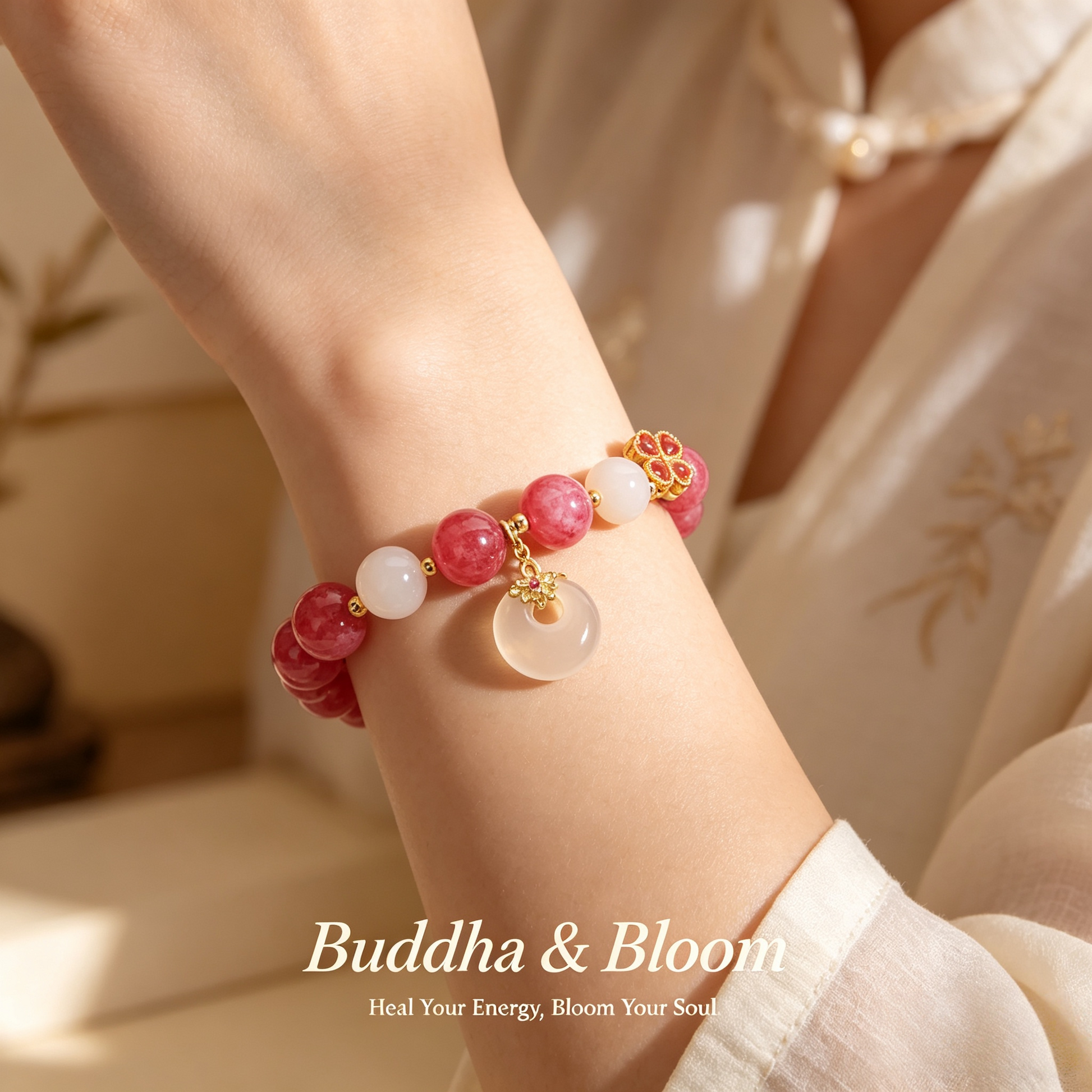 New Chinese Style Pink Tourmaline Peace Buckle Four-leaf Clover Pendant Bracelet
Retro four-leaf clover peace buckle pink tourmaline women wrist bracelet
Lucky protective chalcedony crystal hand accessory for daily outfit matching
Oriental auspicious blessing delicate gem jewelry gift for ladies