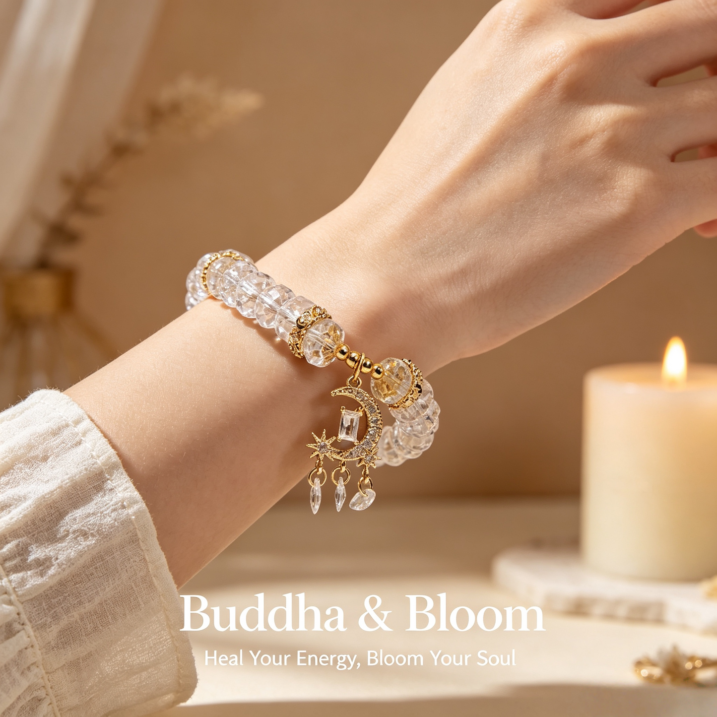 White Moonlight Clear Quartz Abacus Bead Star & Moon Pendant Bracelet
Elegant white quartz star moon pendant women casual wrist bracelet
Purifying wealth luck natural stone accessory for daily outfit
Serene blessing minimalist gem jewelry gift for ladies collection