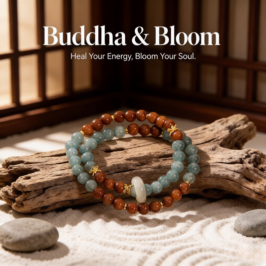 Natural Kuka Wood Double Loop Blue Water Jade Chalcedony Sliding Ring Bracelet
