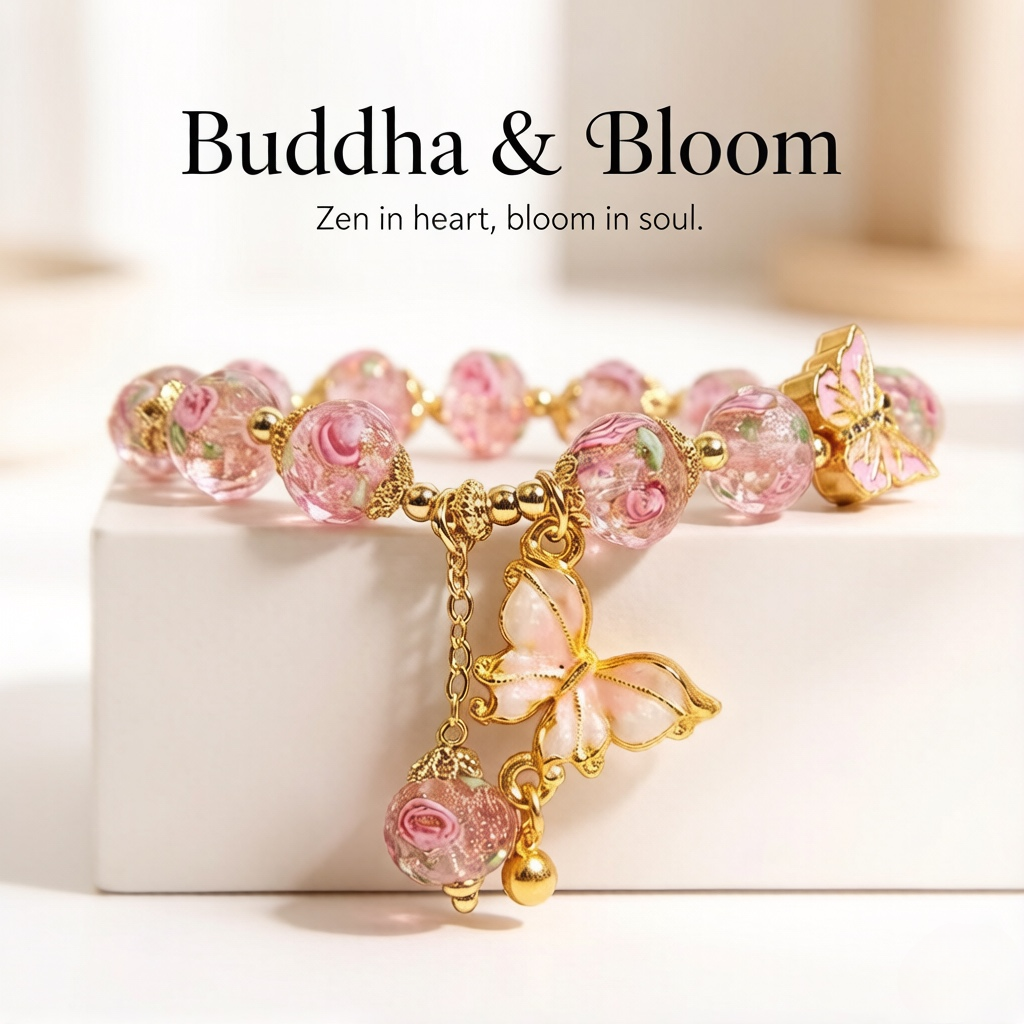 New Chinese Style Rose Garden Butterfly Pendant Glass Bracelet
