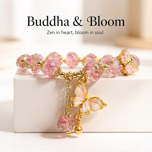 New Chinese Style Rose Garden Butterfly Pendant Glass Bracelet
