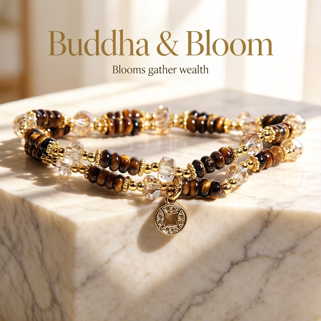 Maillard Tone Tiger's Eye Abacus Bead Wealth Fortune Crystal Bracelet
