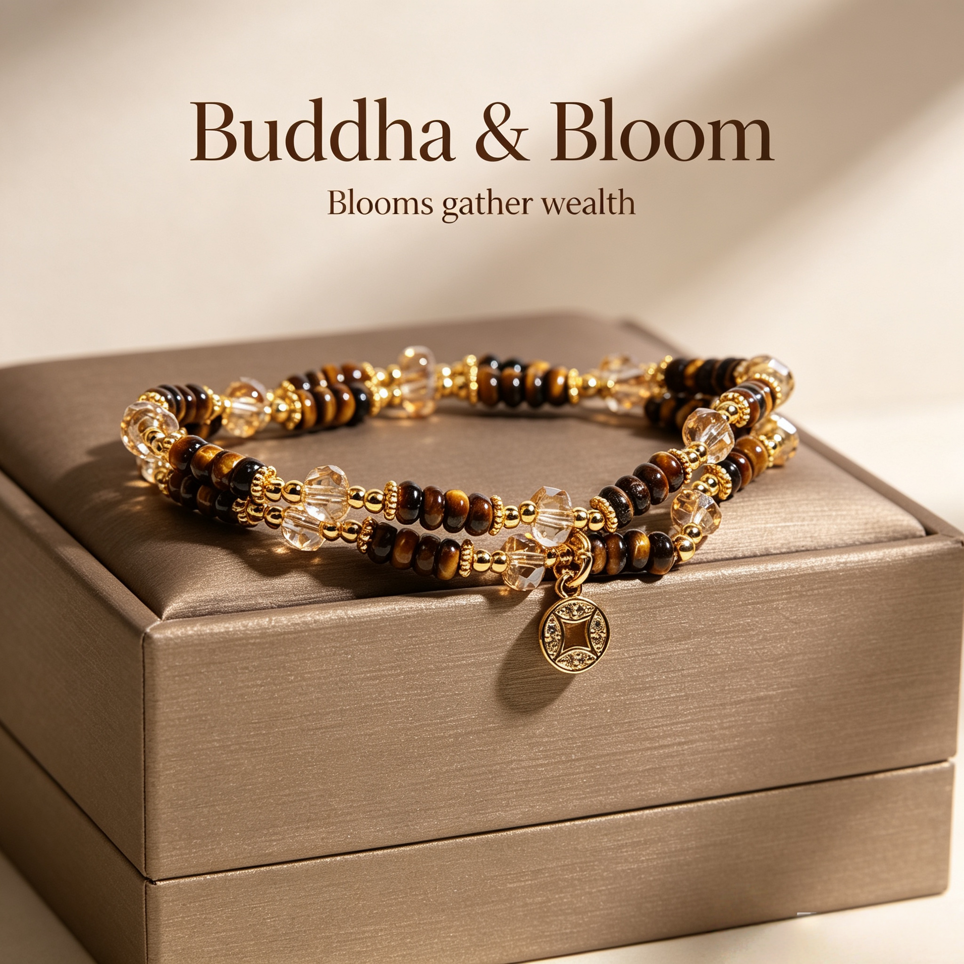 Maillard Tone Tiger's Eye Abacus Bead Wealth Fortune Crystal Bracelet
