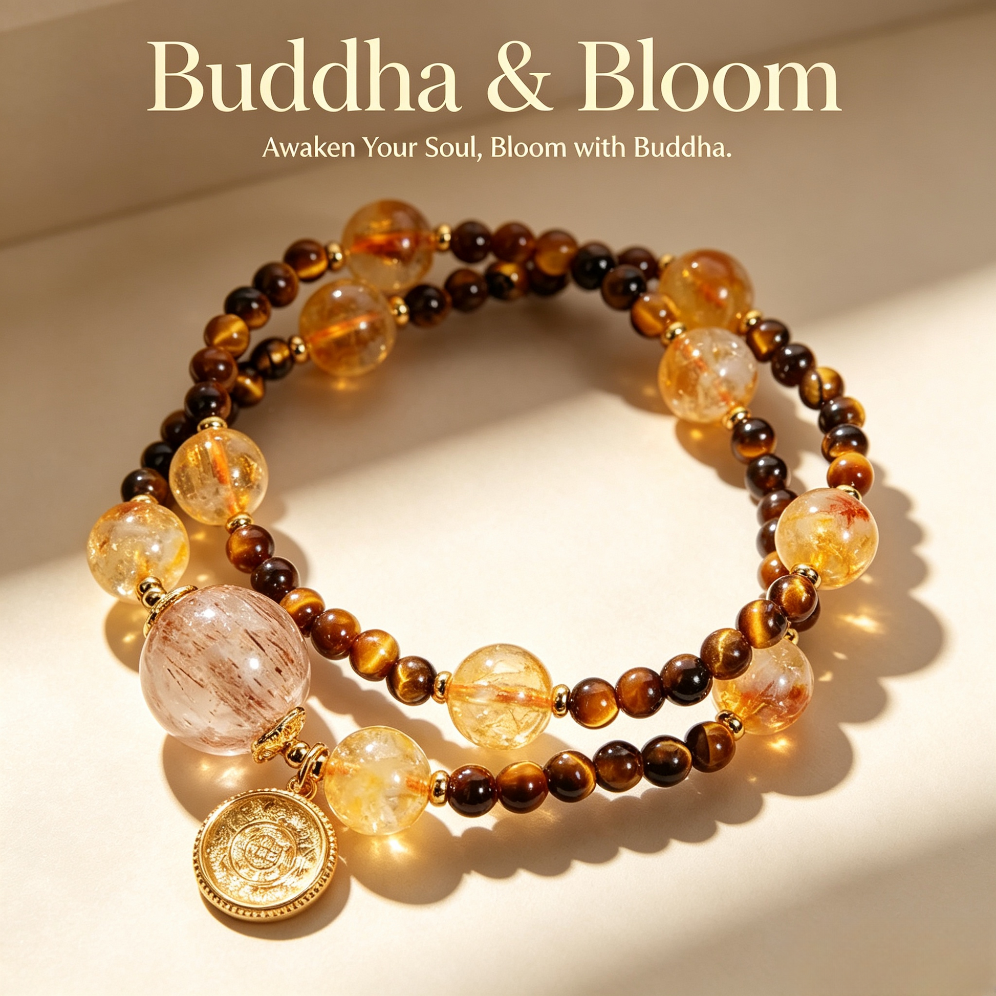 Natural Yellow Tower Quartz Tiger's Eye New Chinese Double Layer Wealth Bracelet
