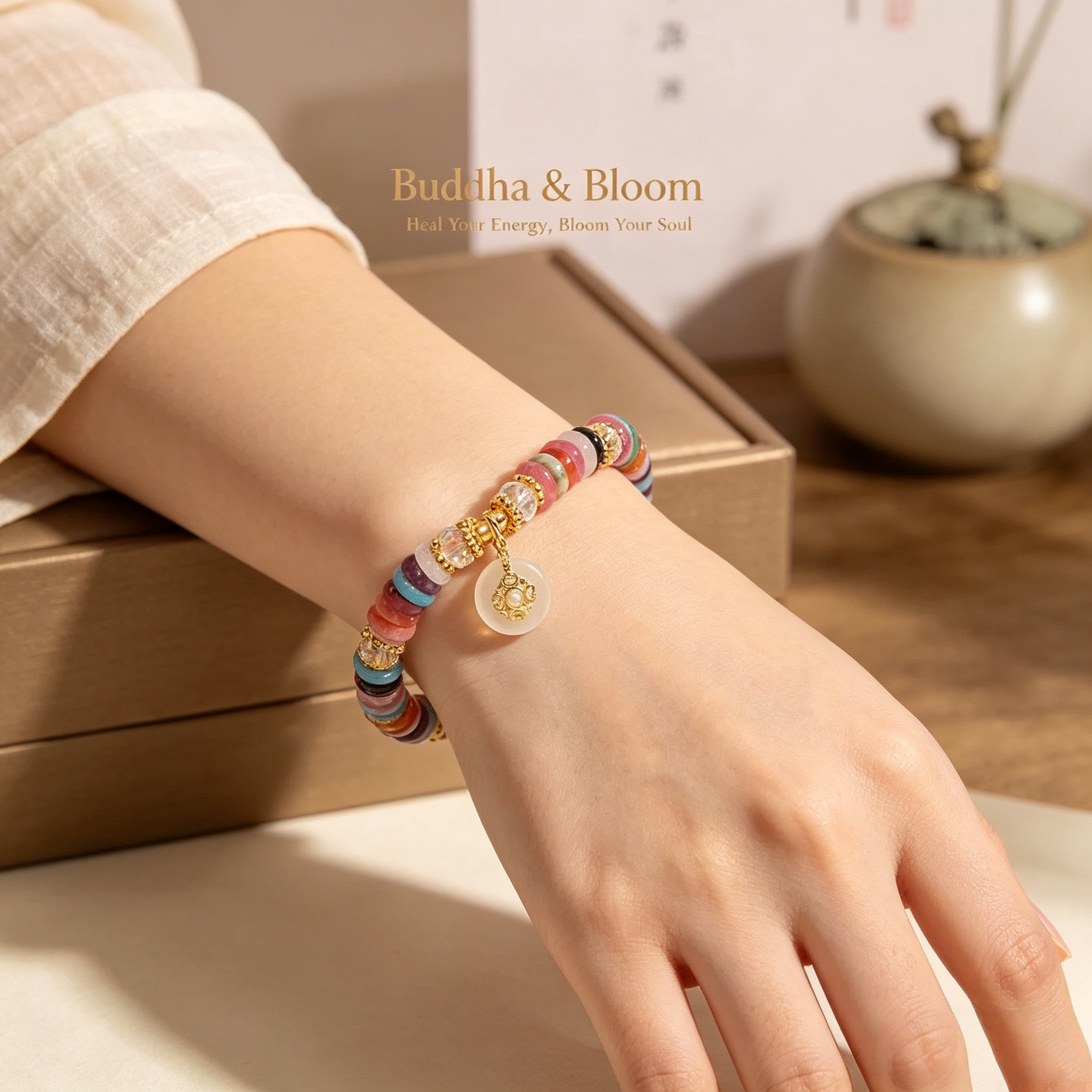 Colorful Frisbee Natural Stone Peace Buckle Pendant Crystal Bracelet
Multi color natural stone peace buckle casual women wrist bracelet
Vitality protective crystal hand ornament for daily outfit matching
Auspicious colorful blessing crystal fashion gift jewelry