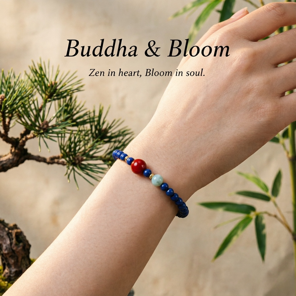 New Chinese Style Natural Lapis Lazuli & Shoushan Stone Fortune Rotation Bracelet for Luck and Longevity
