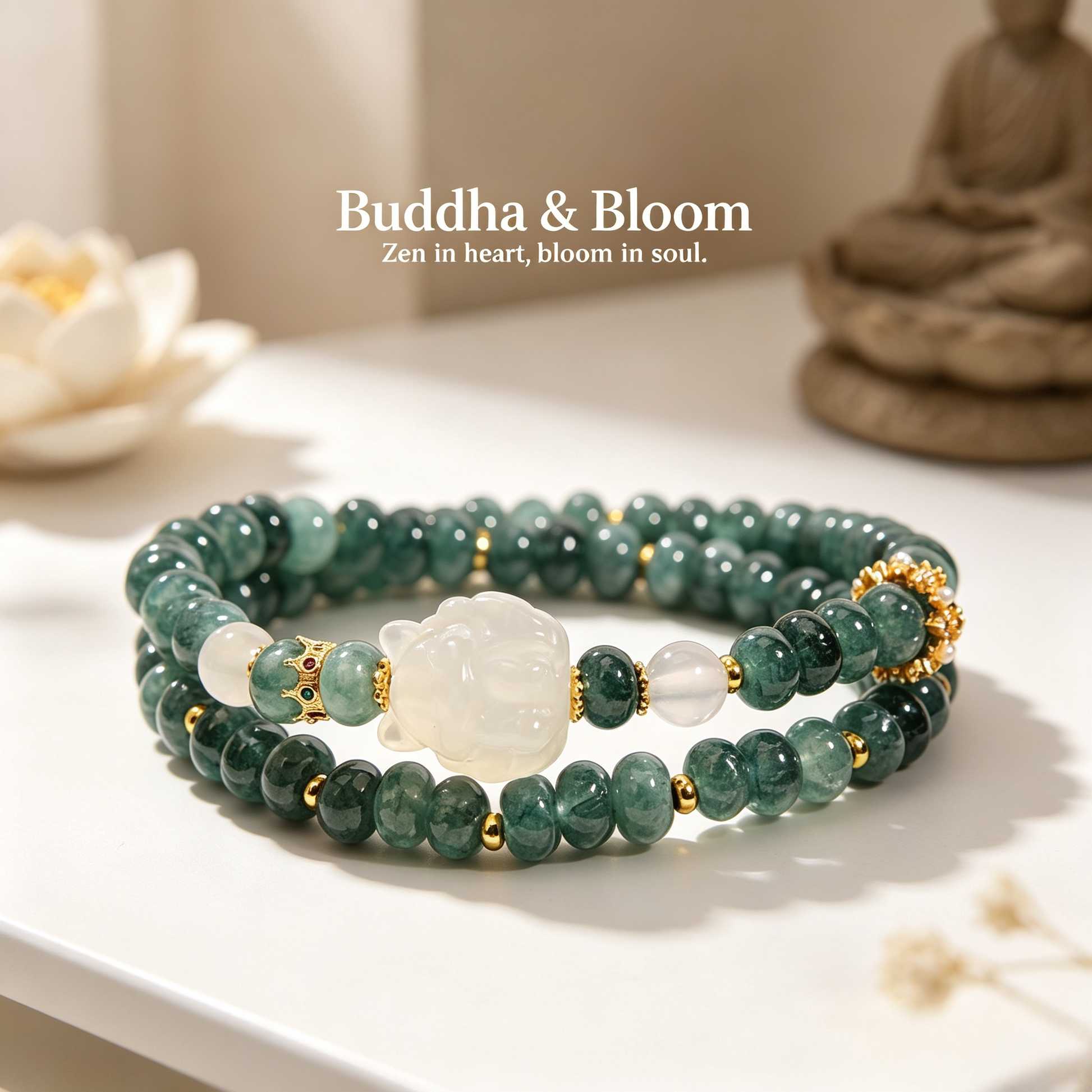 Natural Blue Water Jadeite Chalcedony Fox Double Layer Luxury Women Bracelet
