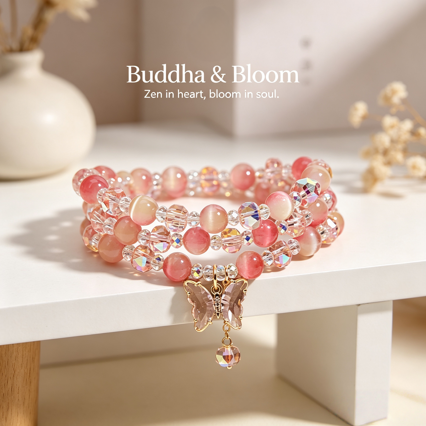 Peach Cat's Eye Stone Crystal Butterfly Pendant Multi-layer Bracelet
Elegant multi-layer peach cat eye butterfly women fashion wrist bracelet
Mood balancing charming natural crystal accessory for outfit matching
Sweet graceful gem bracelet gift for ladies daily collection