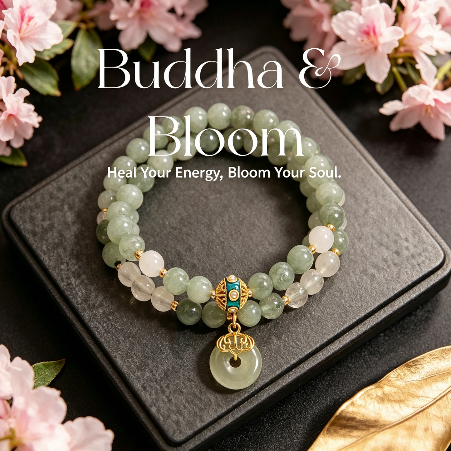 New Chinese Style Double Layer Aventurine Peace Buckle Pendant Bracelet
