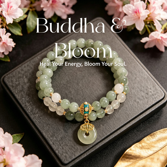New Chinese Style Double Layer Aventurine Peace Buckle Pendant Bracelet
