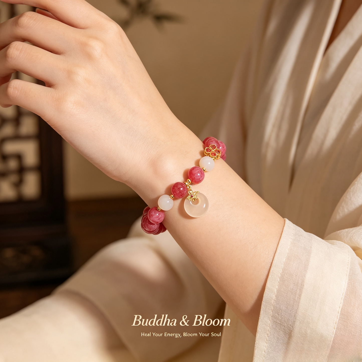 New Chinese Style Pink Tourmaline Peace Buckle Four-leaf Clover Pendant Bracelet
Retro four-leaf clover peace buckle pink tourmaline women wrist bracelet
Lucky protective chalcedony crystal hand accessory for daily outfit matching
Oriental auspicious blessing delicate gem jewelry gift for ladies