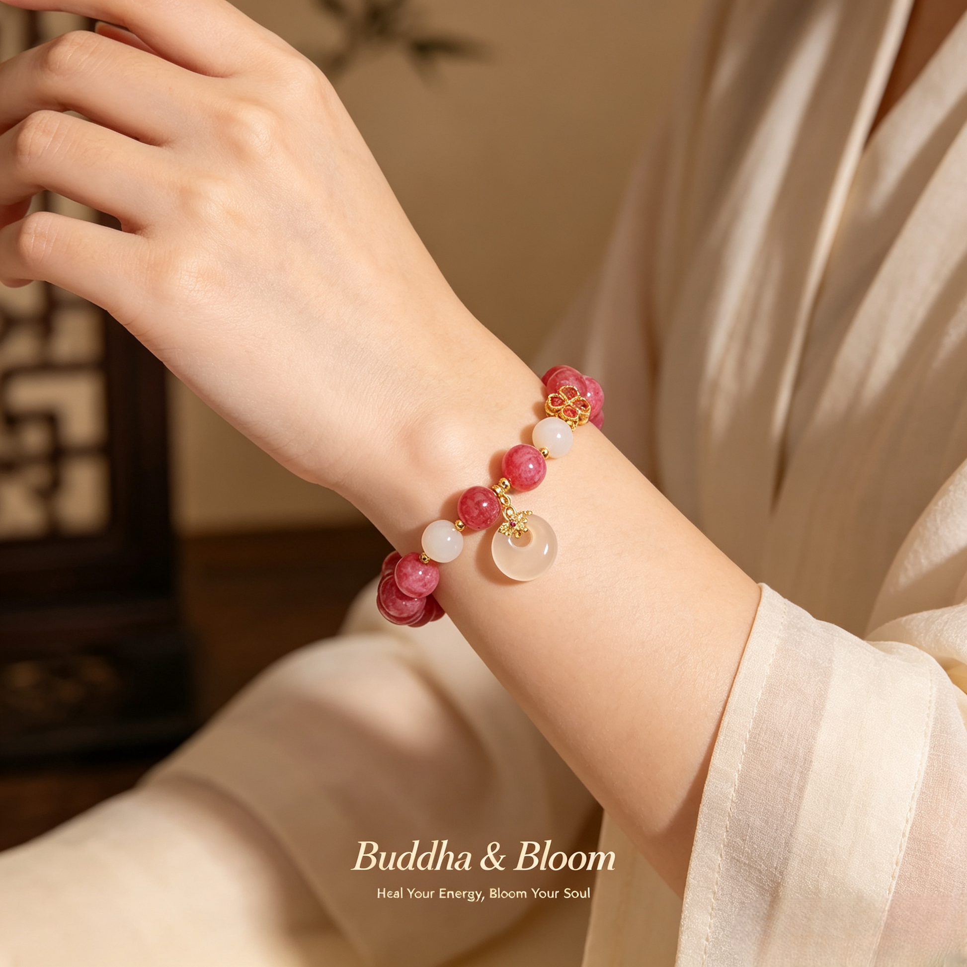 New Chinese Style Pink Tourmaline Peace Buckle Four-leaf Clover Pendant Bracelet
Retro four-leaf clover peace buckle pink tourmaline women wrist bracelet
Lucky protective chalcedony crystal hand accessory for daily outfit matching
Oriental auspicious blessing delicate gem jewelry gift for ladies