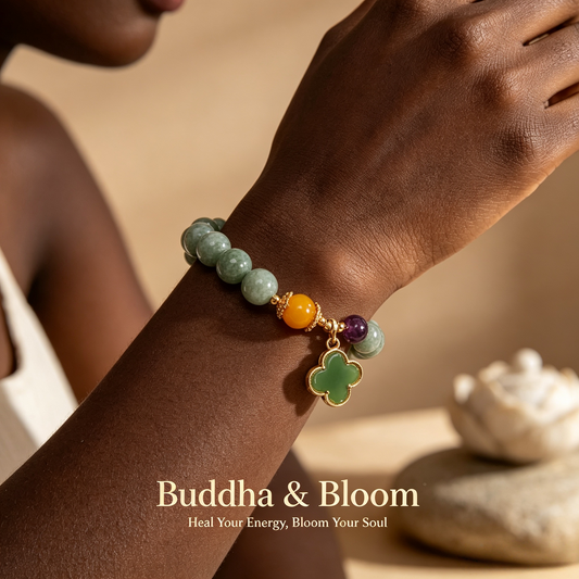 Natural Four-Leaf Clover Jade Lucky Gemstone Bracelet for Blessing, Peace & Gentle Charm