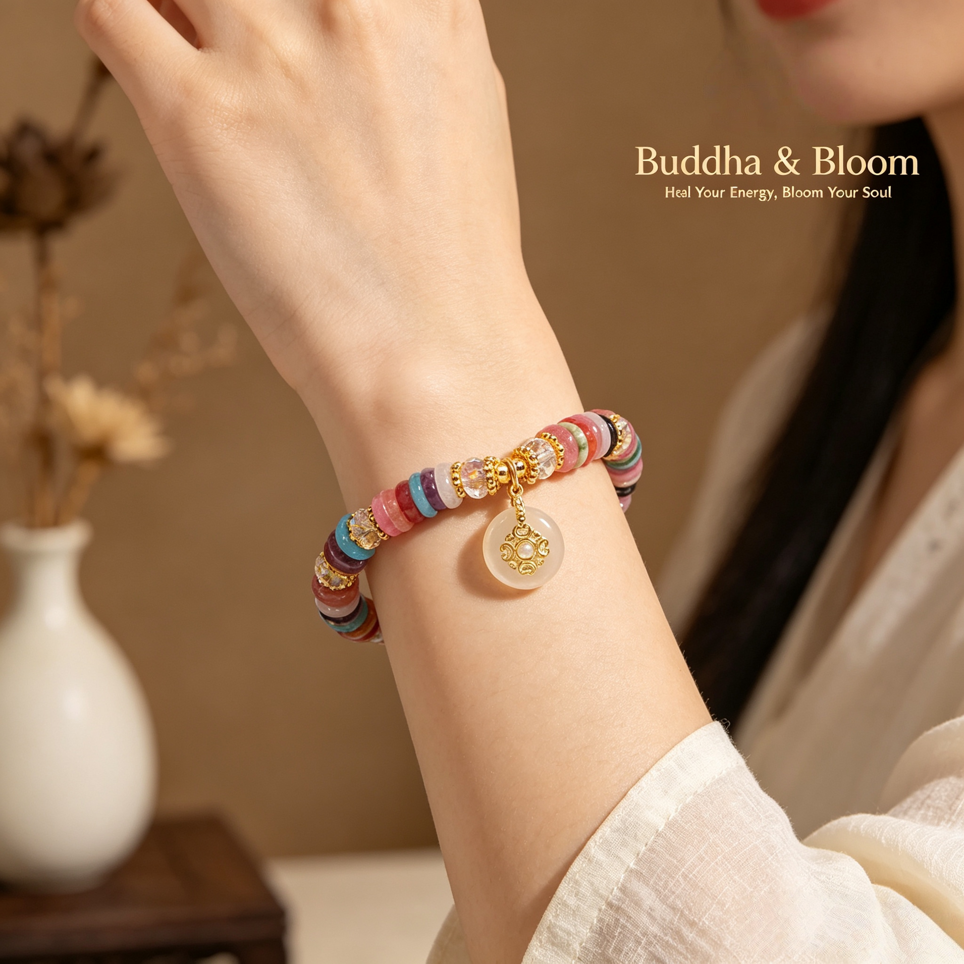 Colorful Frisbee Natural Stone Peace Buckle Pendant Crystal Bracelet
Multi color natural stone peace buckle casual women wrist bracelet
Vitality protective crystal hand ornament for daily outfit matching
Auspicious colorful blessing crystal fashion gift jewelry
