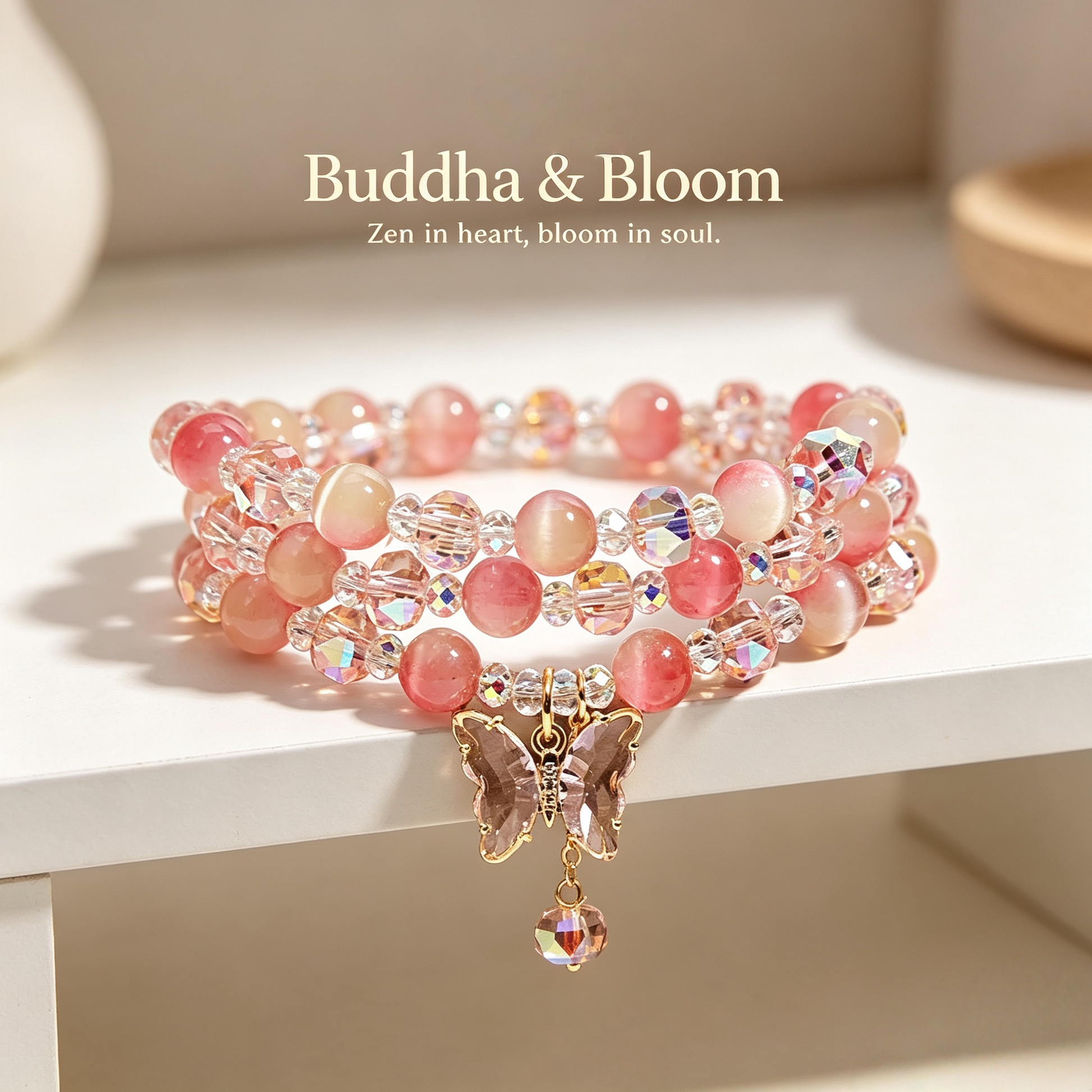 Peach Cat's Eye Stone Crystal Butterfly Pendant Multi-layer Bracelet
Elegant multi-layer peach cat eye butterfly women fashion wrist bracelet
Mood balancing charming natural crystal accessory for outfit matching
Sweet graceful gem bracelet gift for ladies daily collection