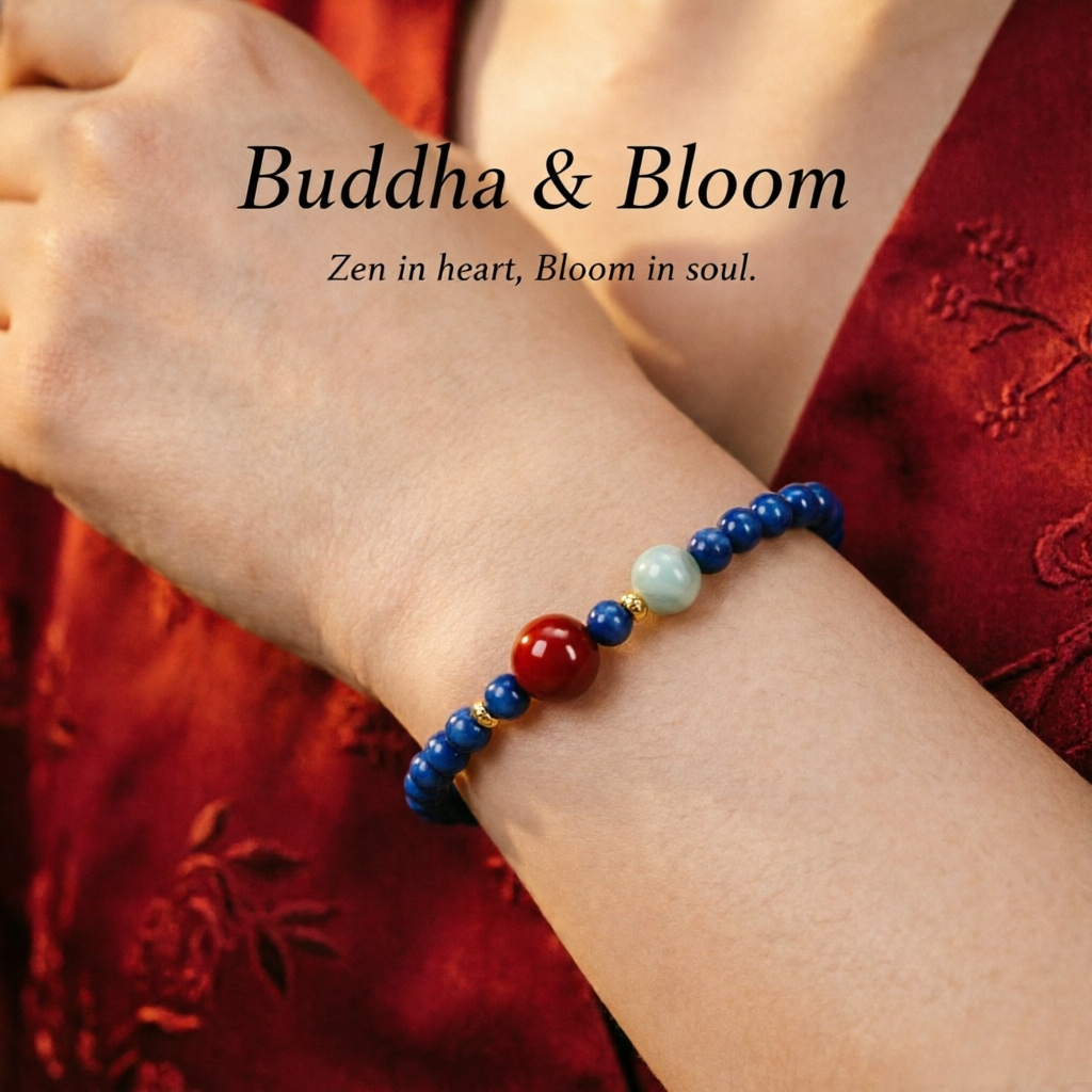 New Chinese Style Natural Lapis Lazuli & Shoushan Stone Fortune Rotation Bracelet for Luck and Longevity
