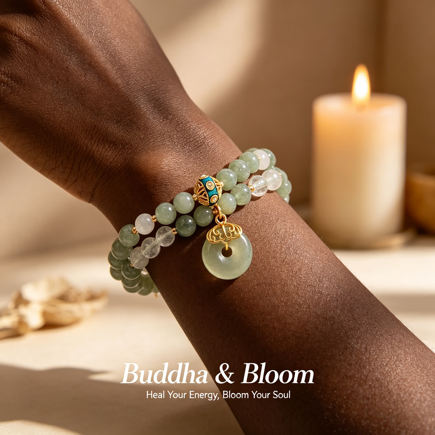 New Chinese Style Double Layer Aventurine Peace Buckle Pendant Bracelet
