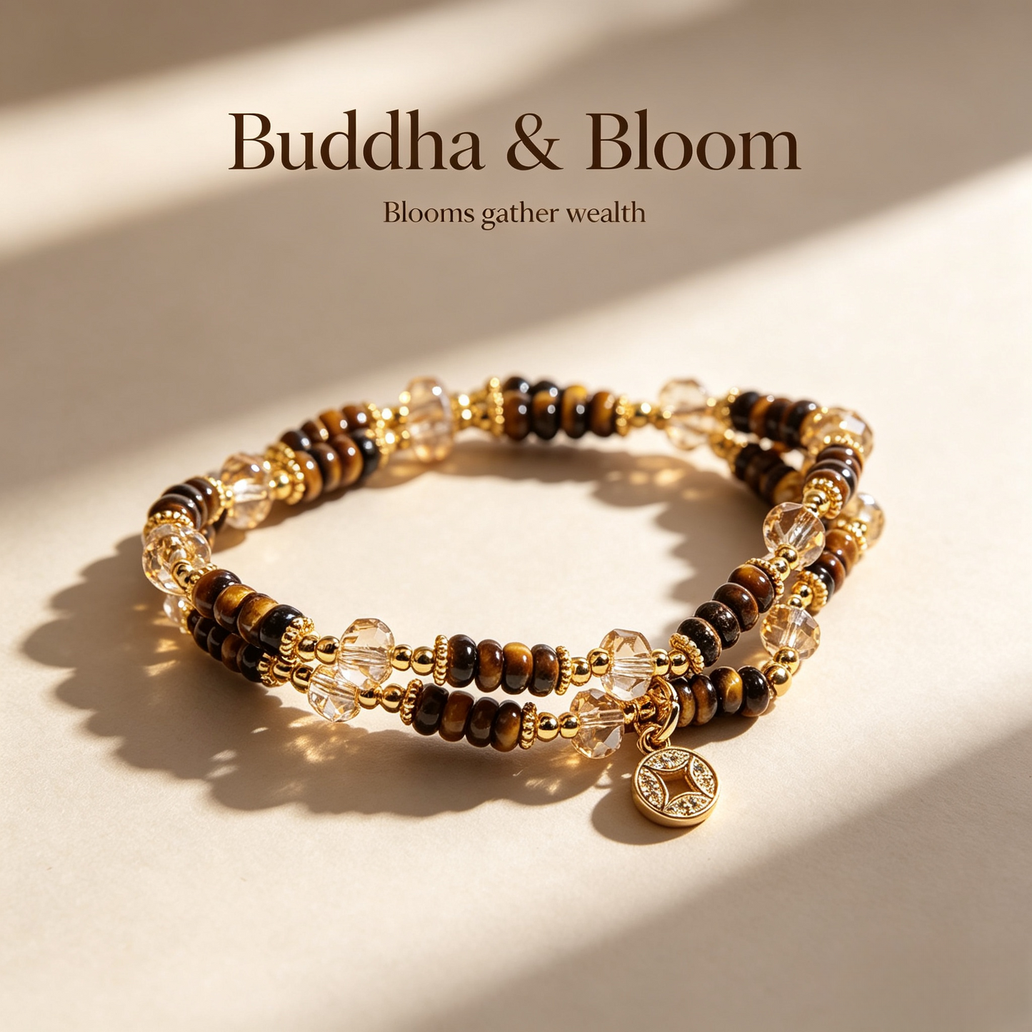 Maillard Tone Tiger's Eye Abacus Bead Wealth Fortune Crystal Bracelet
