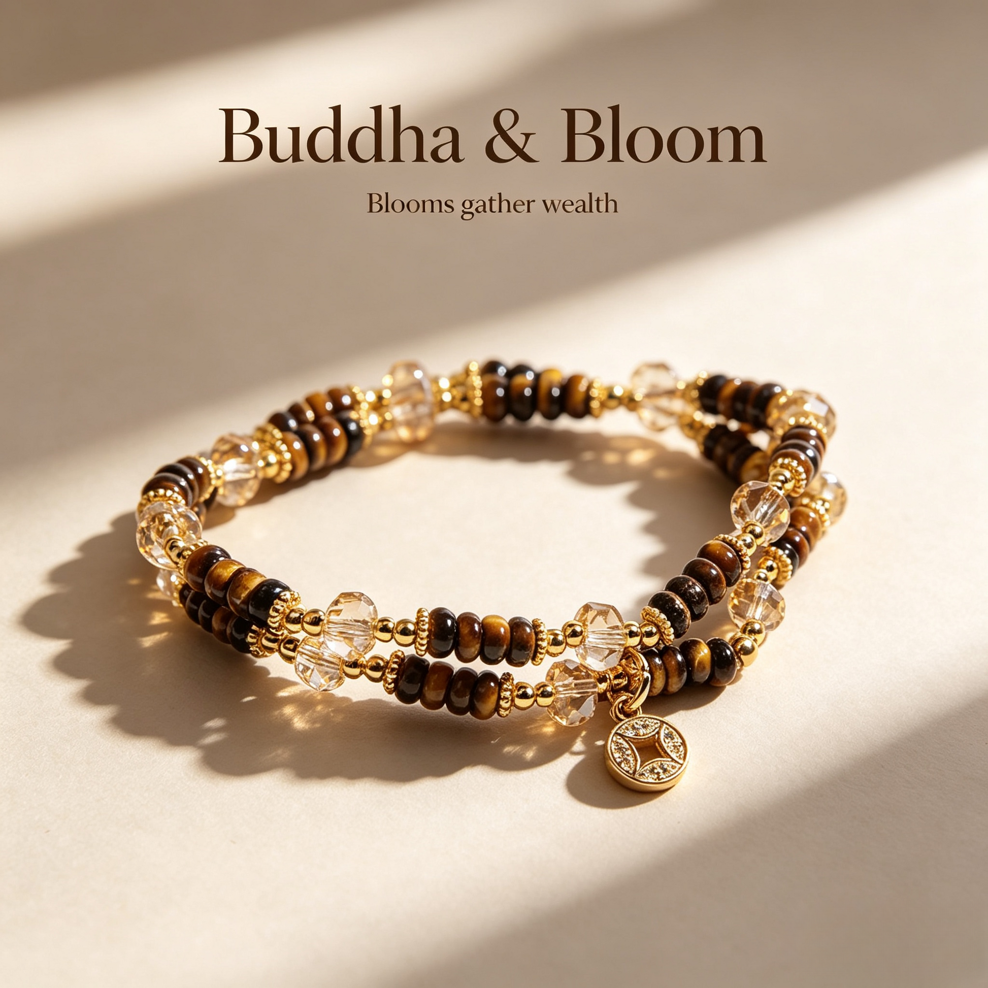 Maillard Tone Tiger's Eye Abacus Bead Wealth Fortune Crystal Bracelet
