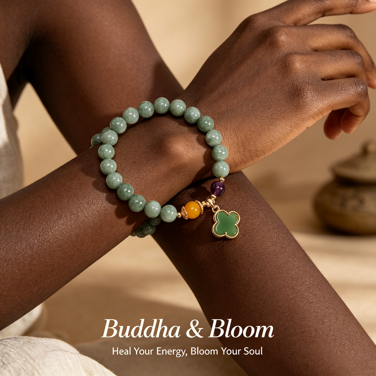 Natural Four-Leaf Clover Jade Lucky Gemstone Bracelet for Blessing, Peace & Gentle Charm
