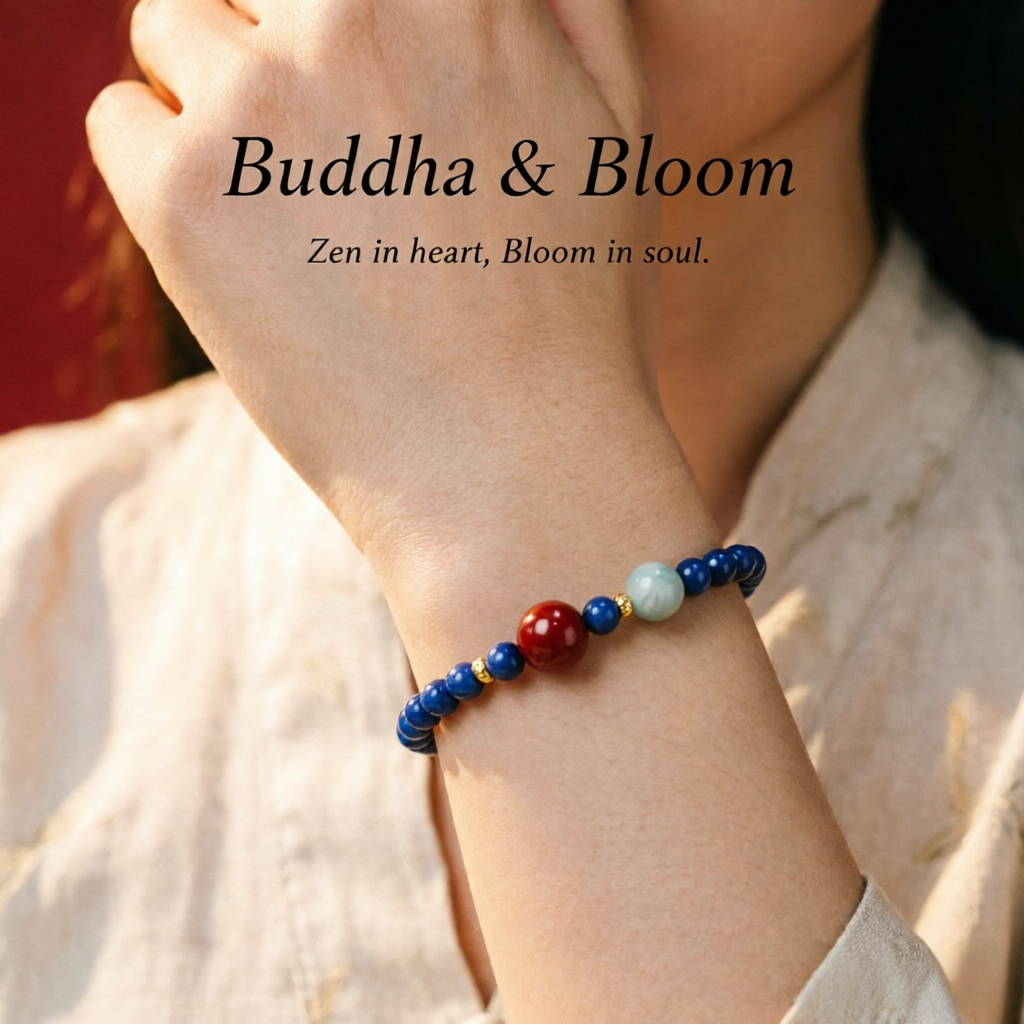 New Chinese Style Natural Lapis Lazuli & Shoushan Stone Fortune Rotation Bracelet for Luck and Longevity
