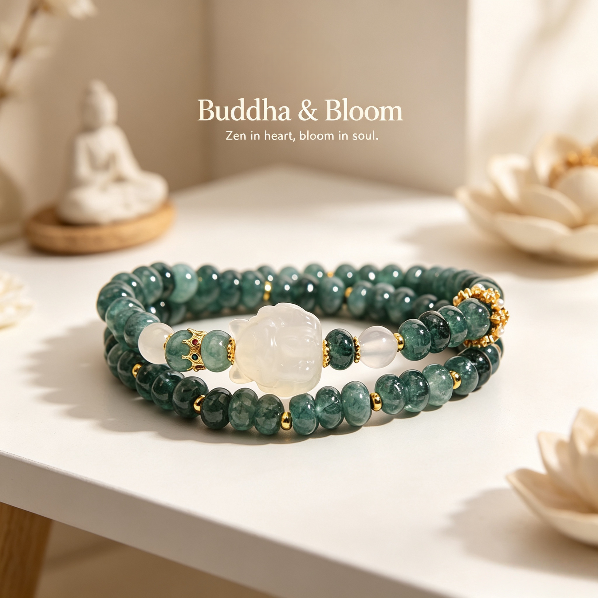 Natural Blue Water Jadeite Chalcedony Fox Double Layer Luxury Women Bracelet
