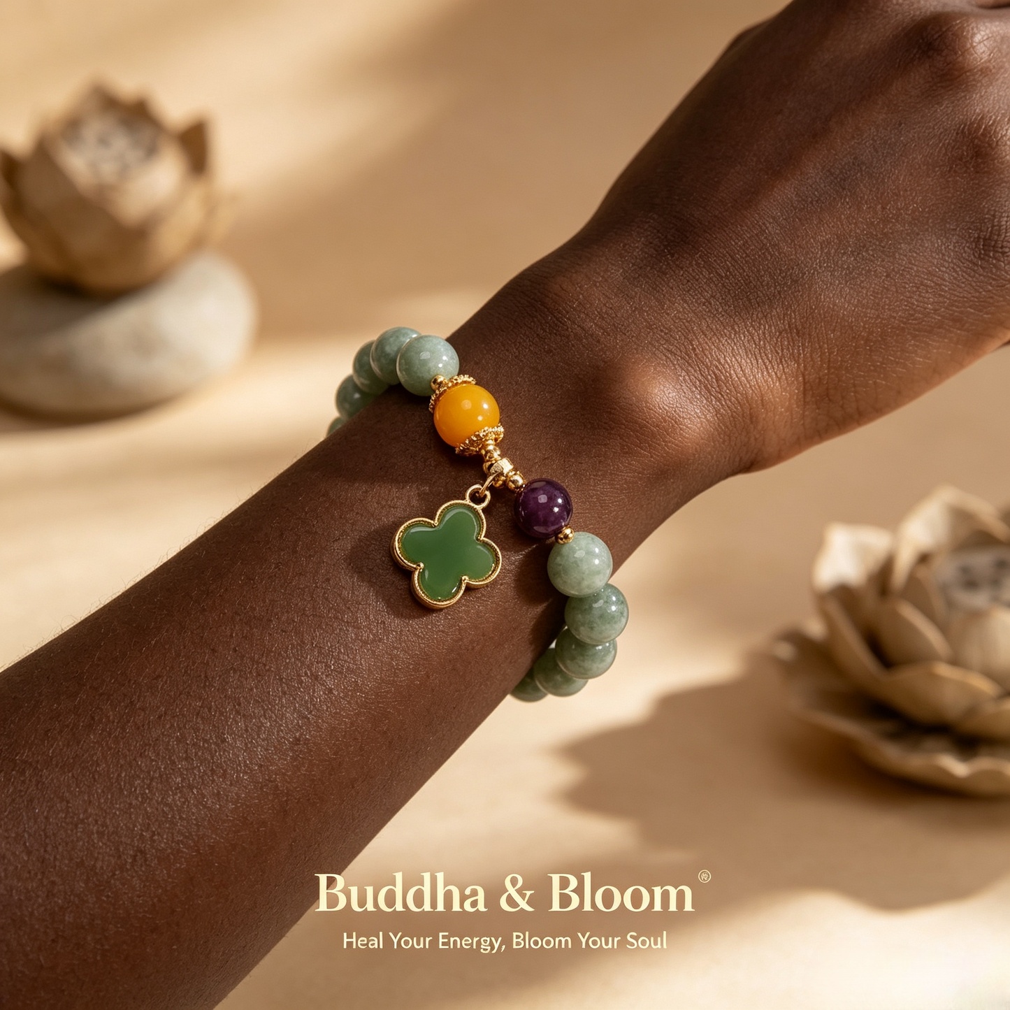 Natural Four-Leaf Clover Jade Lucky Gemstone Bracelet for Blessing, Peace & Gentle Charm
