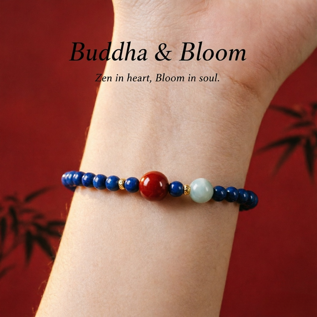 New Chinese Style Natural Lapis Lazuli & Shoushan Stone Fortune Rotation Bracelet for Luck and Longevity
