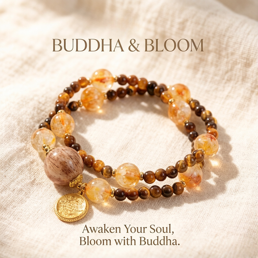 Natural Yellow Tower Quartz Tiger's Eye New Chinese Double Layer Wealth Bracelet
