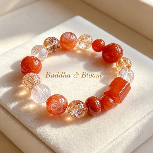 Natural Red Agate | Red Hematoid | White Azeztulite | Gold Foil | Black Gold Super Crystal Bracelet