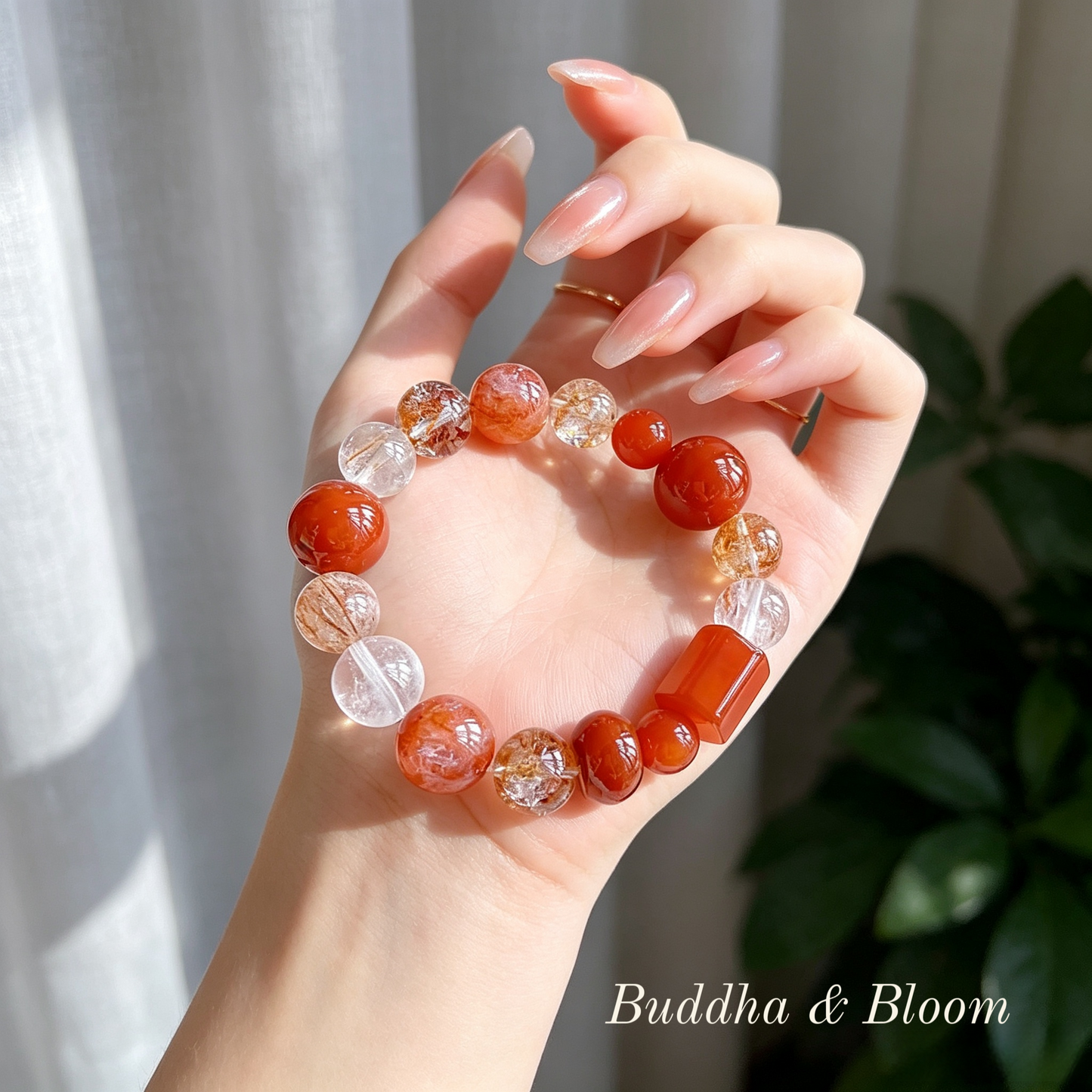 Natural Red Agate | Red Hematoid | White Azeztulite | Gold Foil | Black Gold Super Crystal Bracelet
