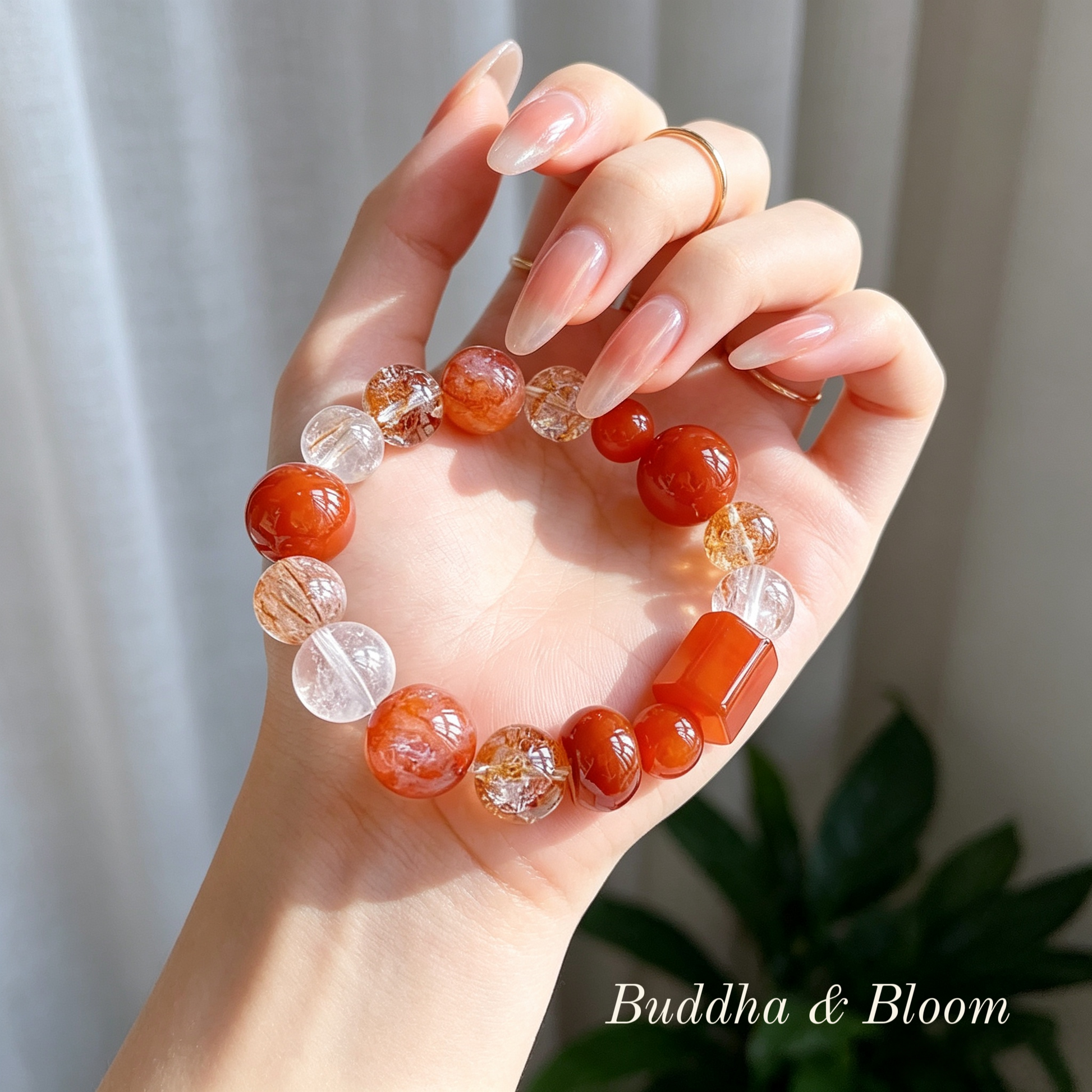 Natural Red Agate | Red Hematoid | White Azeztulite | Gold Foil | Black Gold Super Crystal Bracelet